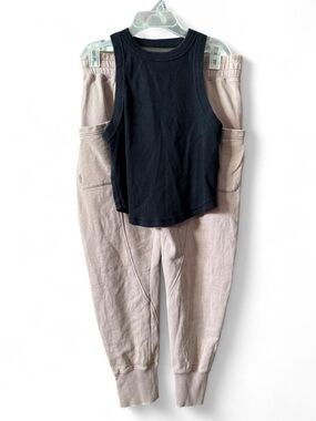 Free People Movement Black Ribbed Tank Top with Pale Mauve Joggers